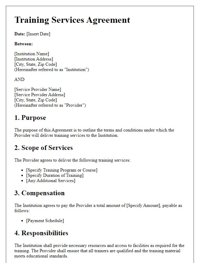 Letter template of training services agreement for educational institutions