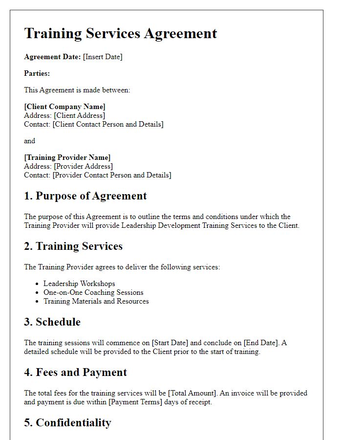 Letter template of training services agreement for leadership development training