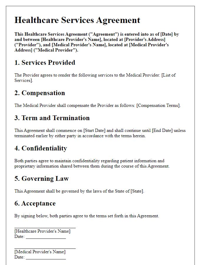 Letter template of healthcare services agreement for medical providers