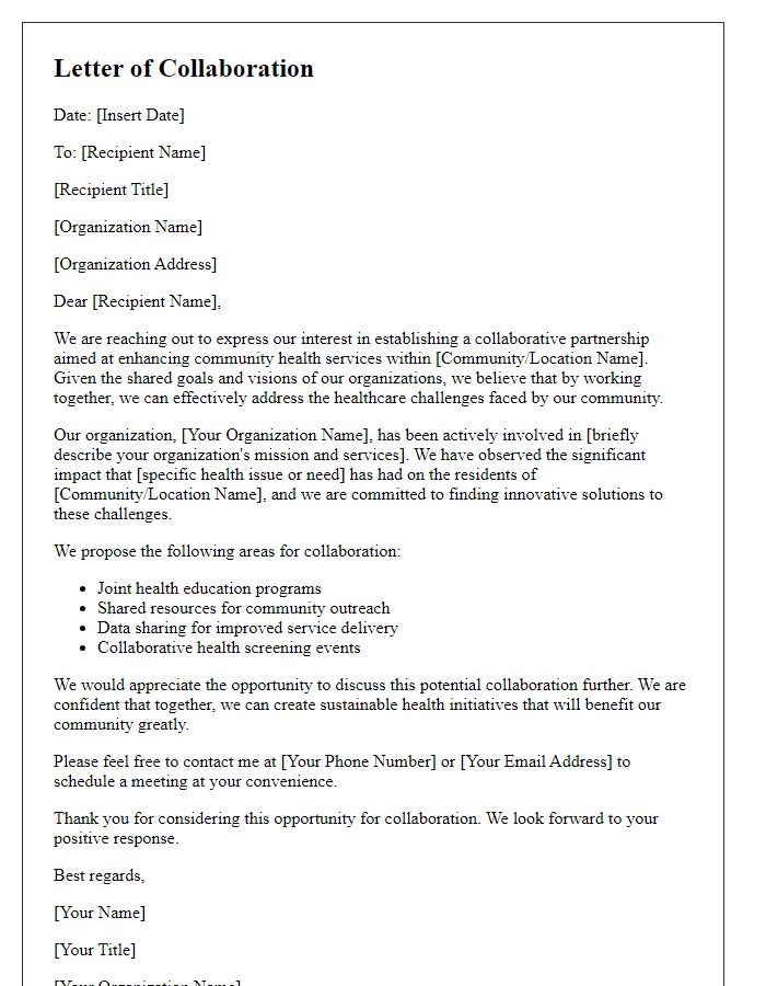 Letter template of healthcare services collaboration for community health