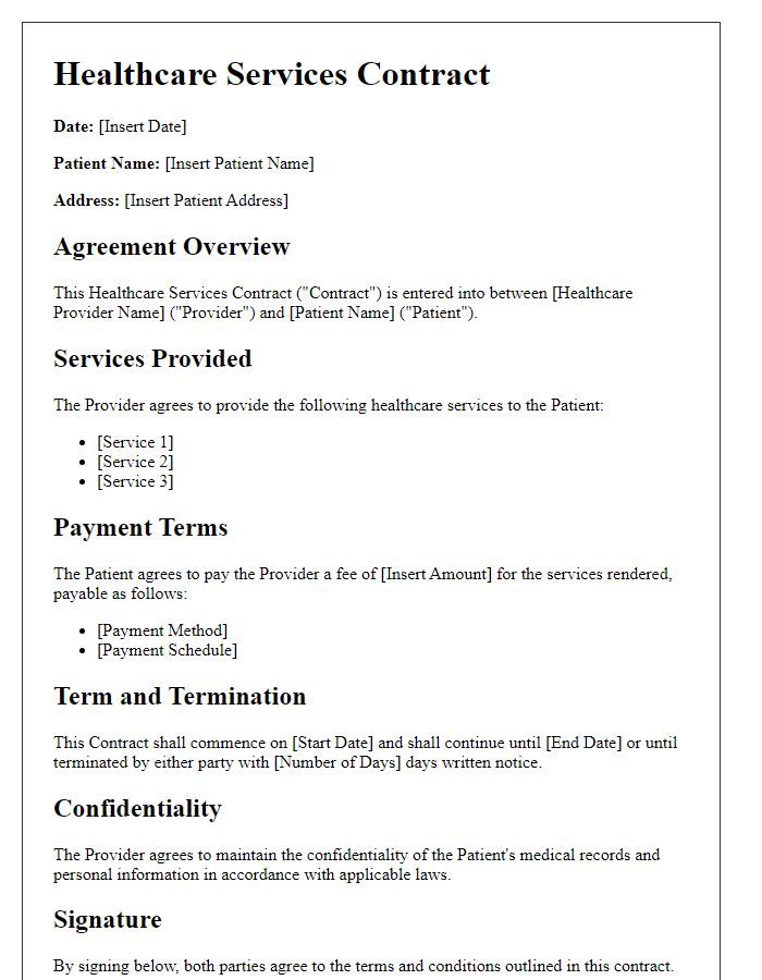 Letter template of healthcare services contract for patient care