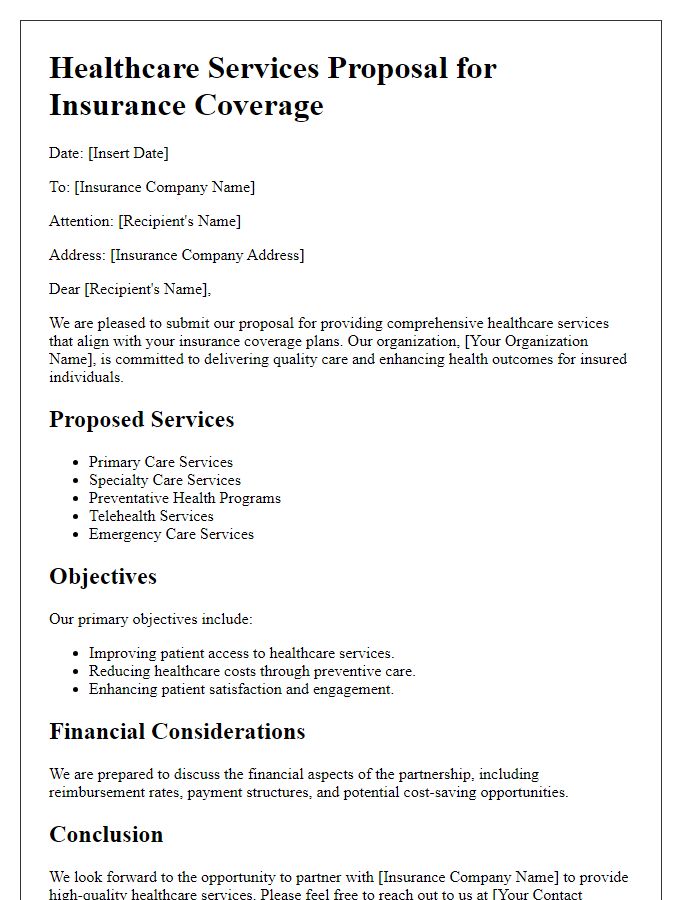 Letter template of healthcare services proposal for insurance coverage