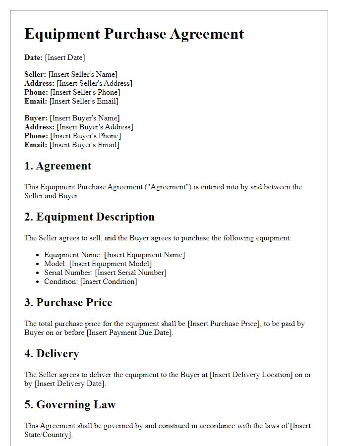 Letter template of equipment purchase agreement for agricultural purposes