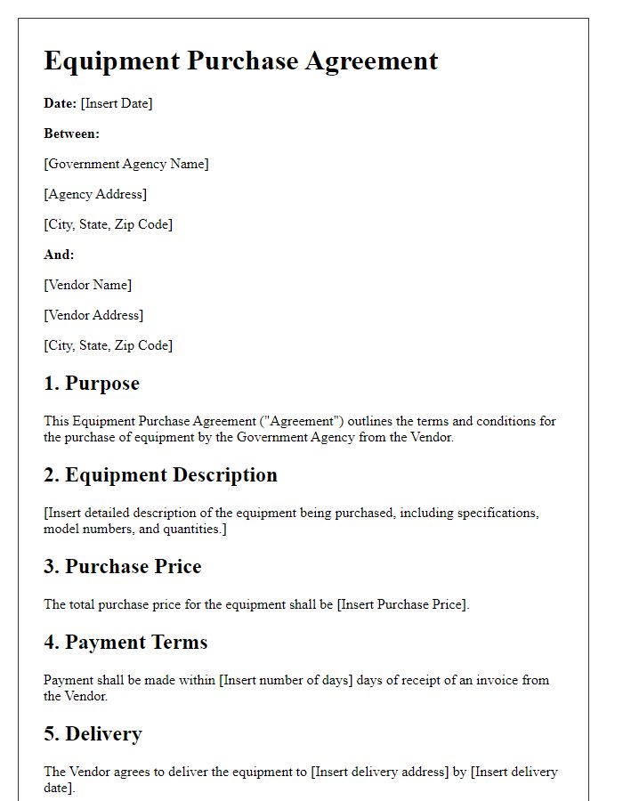 Letter template of equipment purchase agreement for government agency