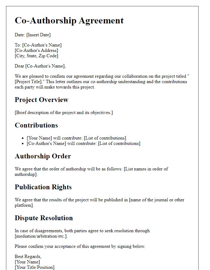 Letter template of co-authorship agreement for project contributions