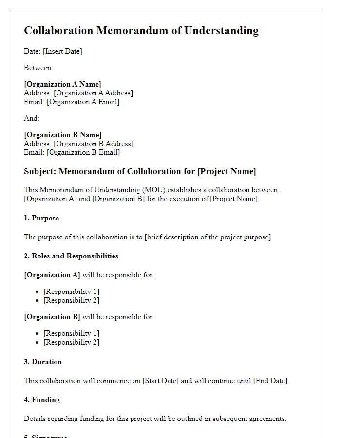 Letter template of collaboration memorandum for project execution