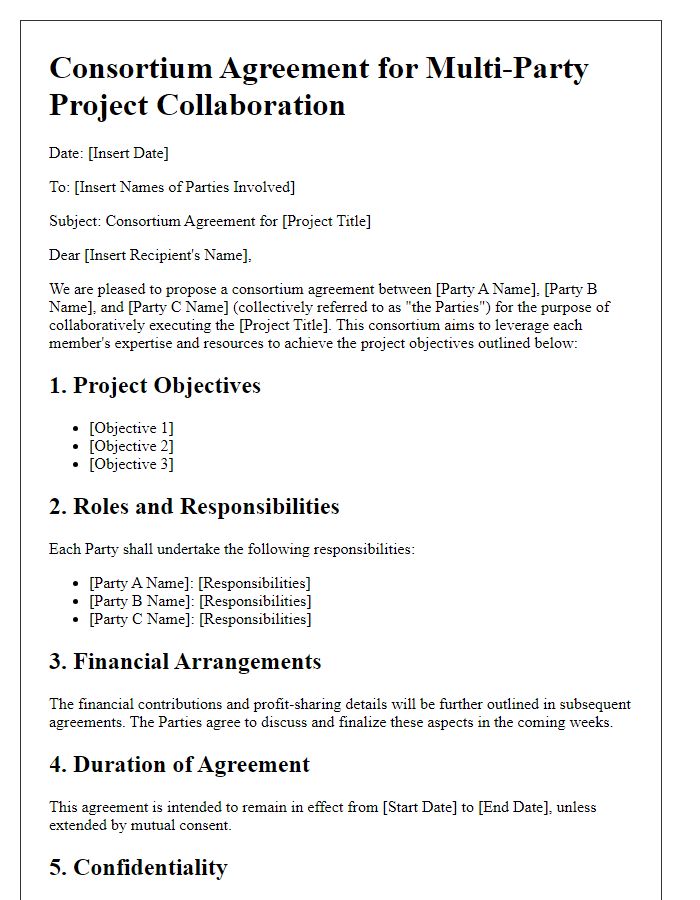 Letter template of consortium agreement for multi-party project collaboration