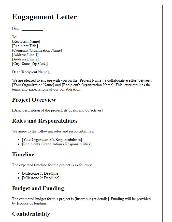 Letter template of engagement letter for collaborative project purposes