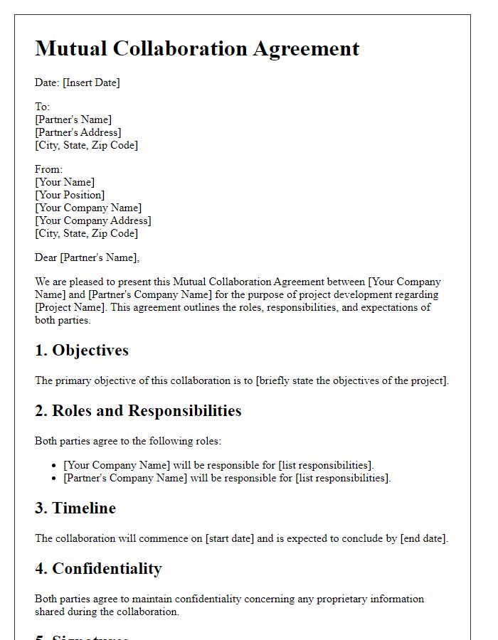 Letter template of mutual collaboration agreement for project development