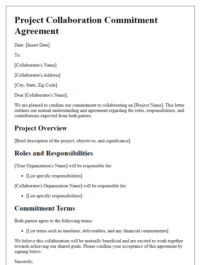 Letter template of project collaboration commitment agreement