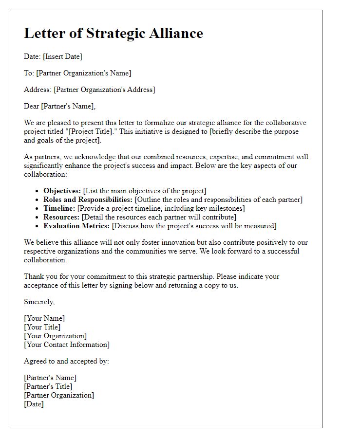 Letter template of strategic alliance for collaborative project efforts