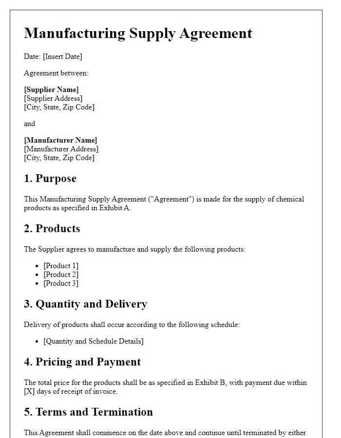 Letter template of Manufacturing Supply Agreement for Chemical Products