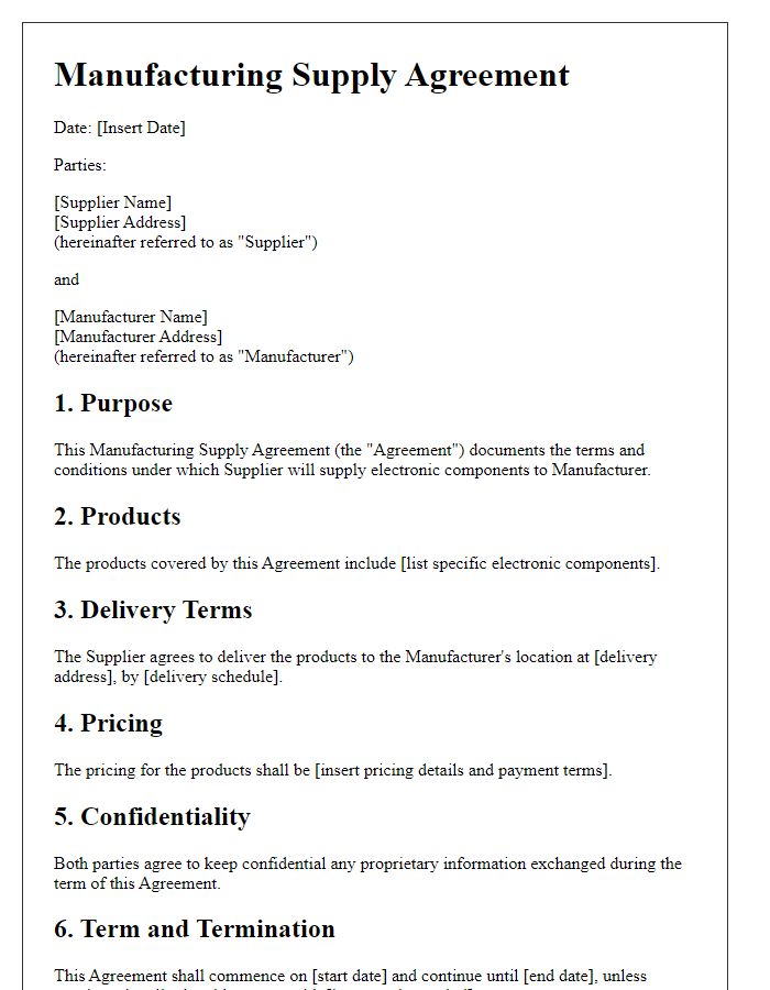 Letter template of Manufacturing Supply Agreement for Electronic Components