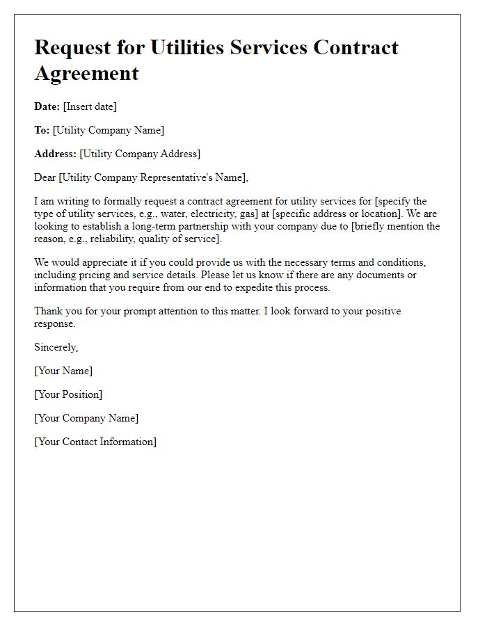 Letter template of request for utilities services contract agreement