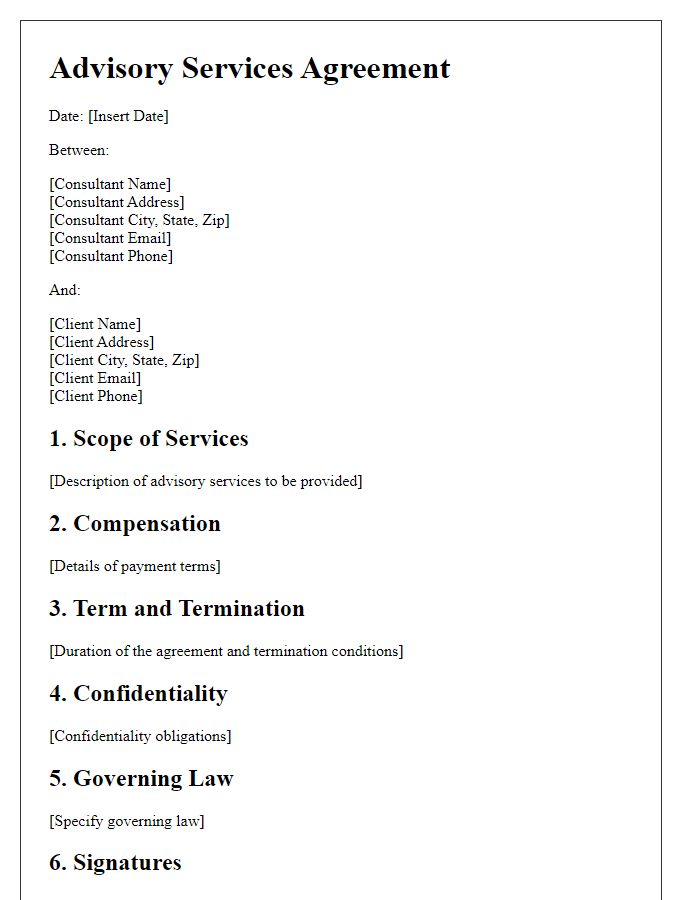 Letter template of Advisory Services Agreement for Business Consulting