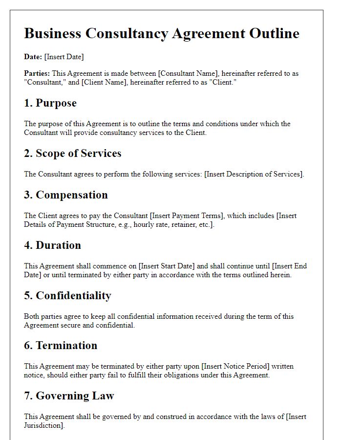 Letter template of Business Consultancy Agreement Outline