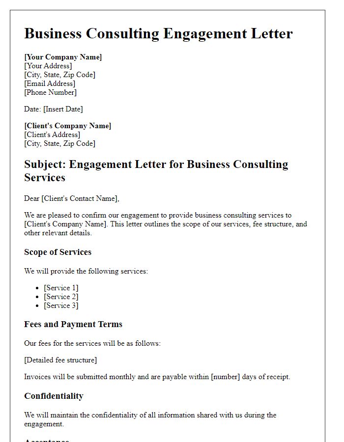 Letter template of Business Consulting Engagement Letter