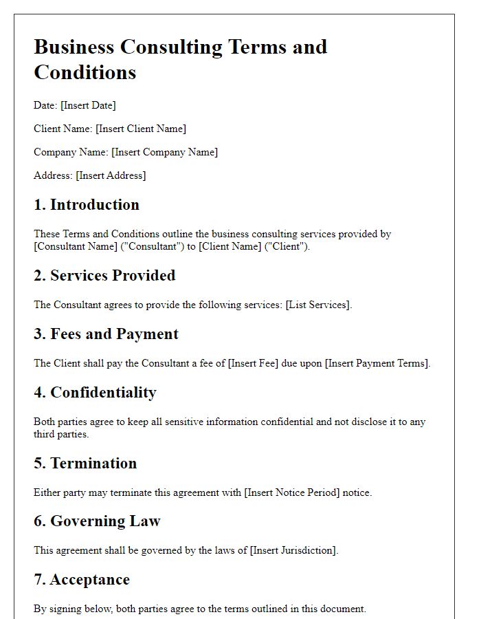 Letter template of Business Consulting Terms and Conditions