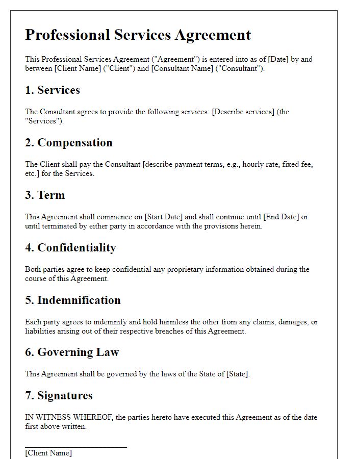 Letter template of Professional Services Agreement for Business Consulting