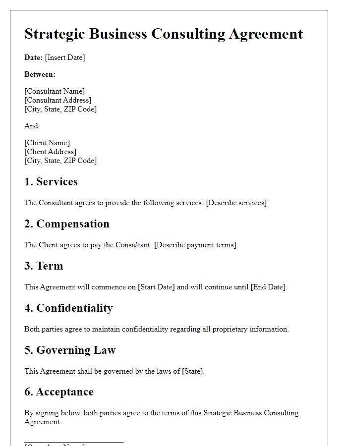 Letter template of Strategic Business Consulting Agreement