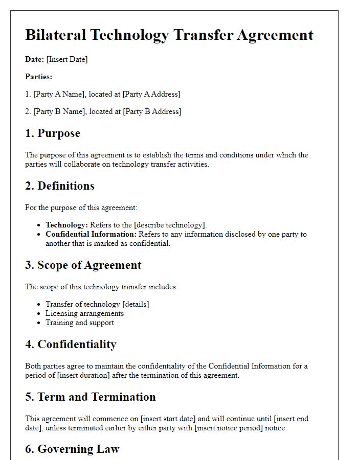 Letter template of bilateral technology transfer agreement.