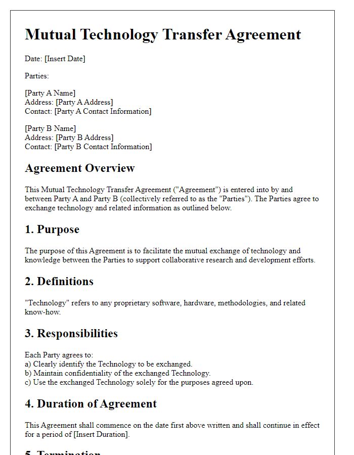 Letter template of mutual technology transfer agreement.