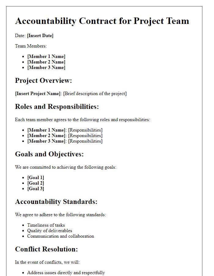 Letter template of accountability contract for project teams