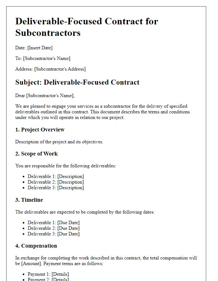 Letter template of deliverable-focused contract for subcontractors