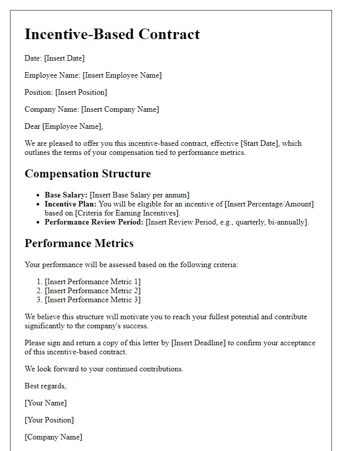 Letter template of incentive-based contract for employees