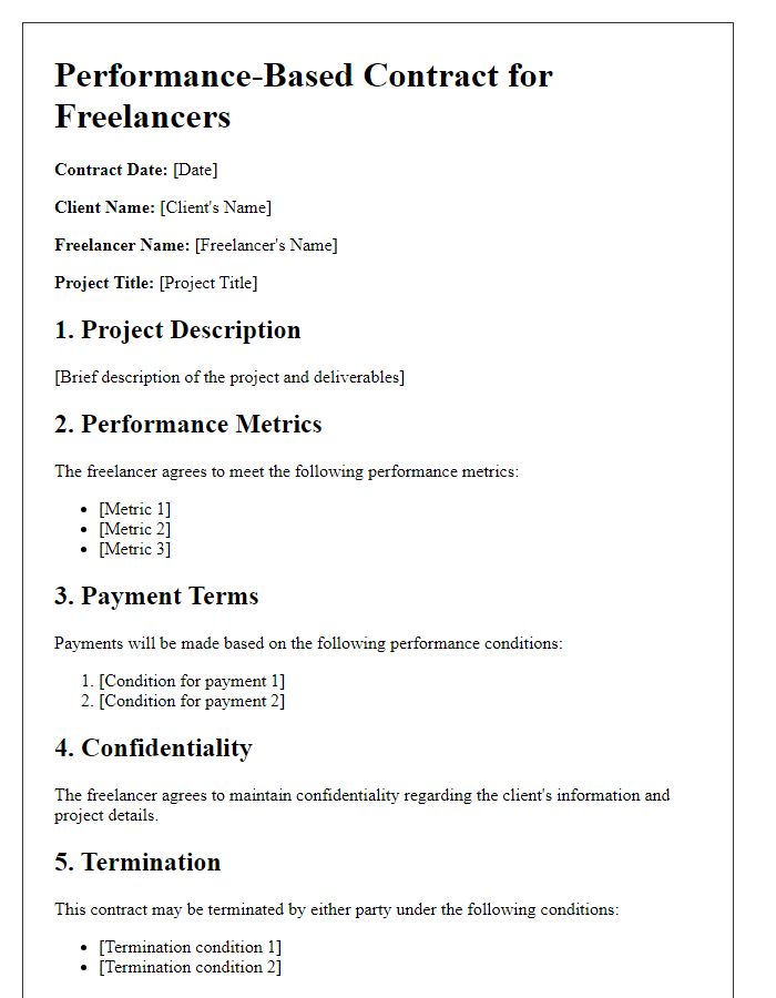 Letter template of performance-based contract for freelancers