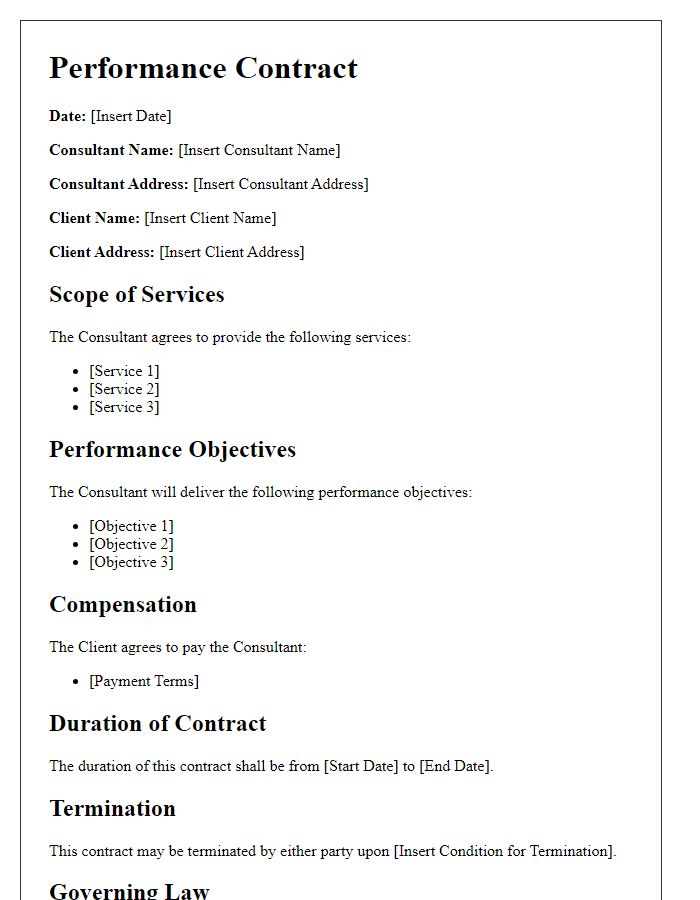 Letter template of performance contract for consultants