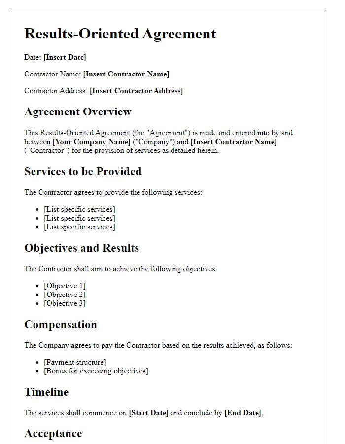 Letter template of results-oriented agreement for contractors