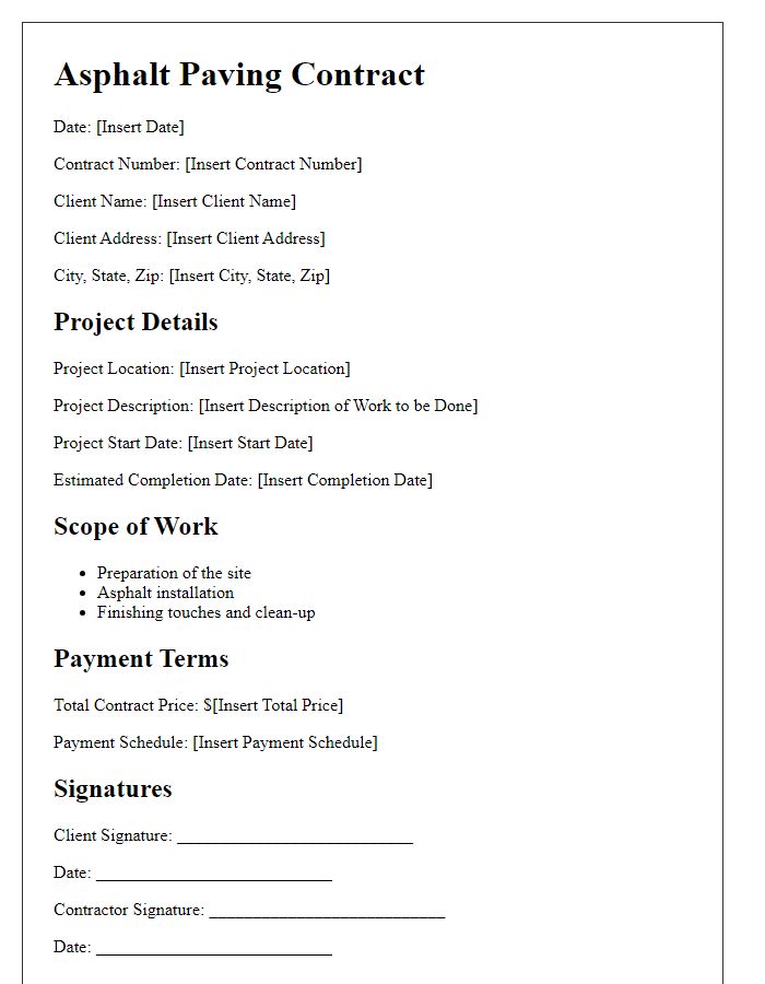 Letter template of asphalt paving contract.