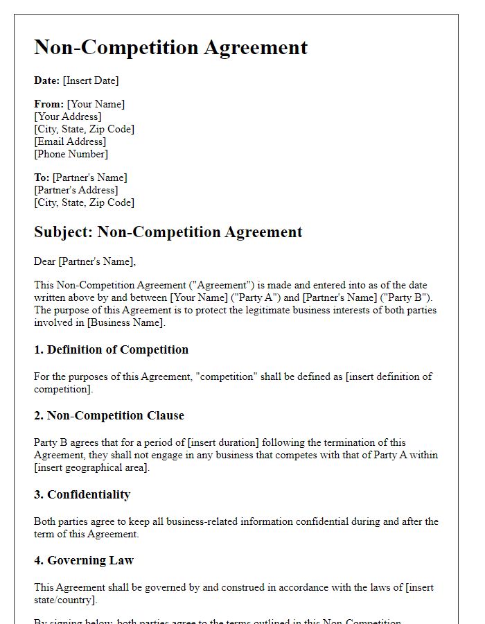 Letter template of Non-Competition Agreement for Business Partners