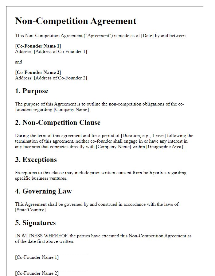 Letter template of Non-Competition Agreement for Co-founders