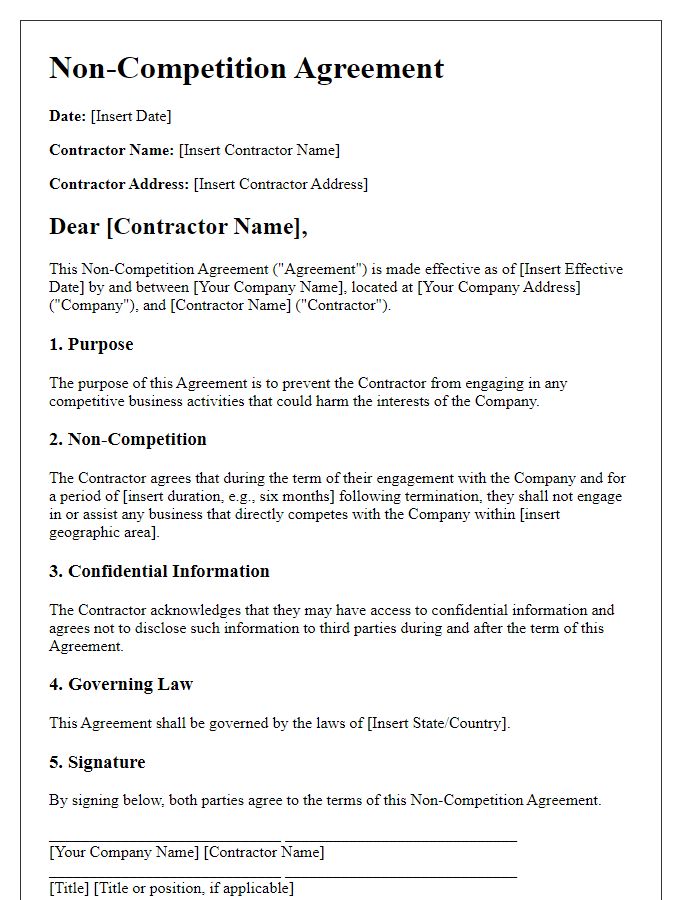 Letter template of Non-Competition Agreement for Contractors