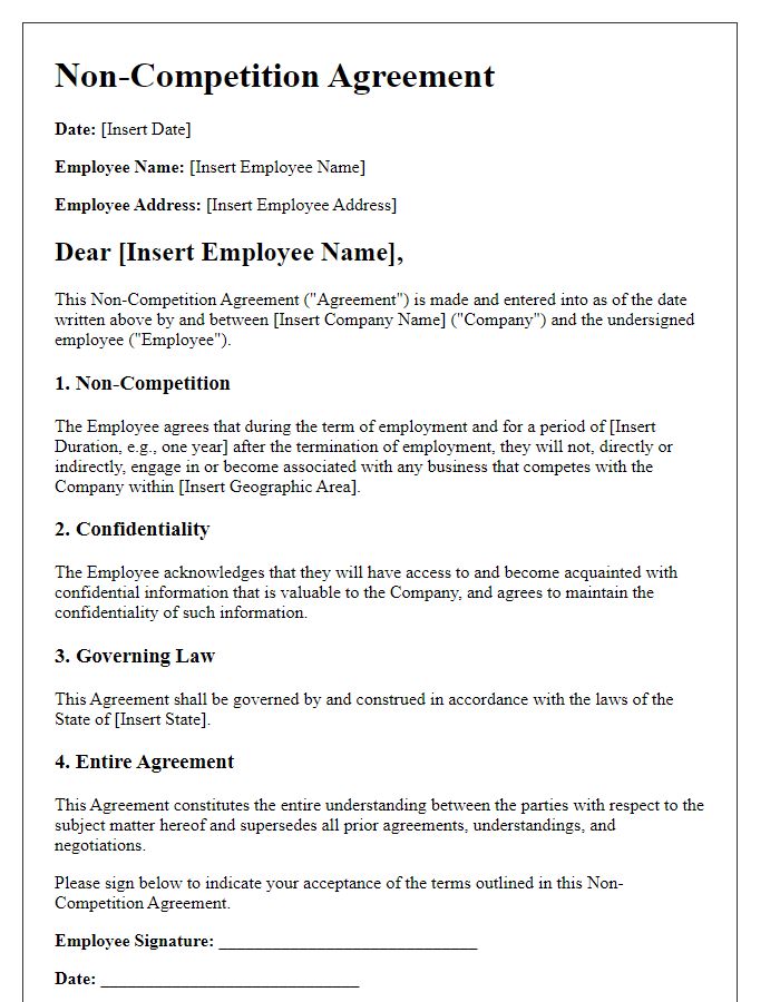 Letter template of Non-Competition Agreement for Employees