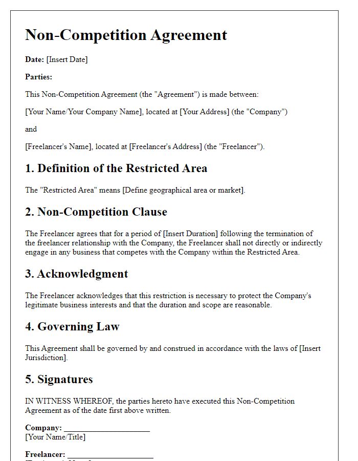 Letter template of Non-Competition Agreement for Freelancers