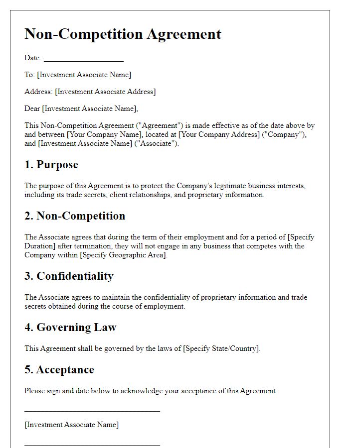 Letter template of Non-Competition Agreement for Investment Associates