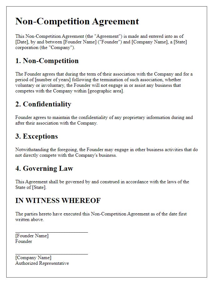 Letter template of Non-Competition Agreement for Startup Founders