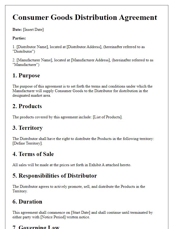 Letter template of consumer goods distribution agreement