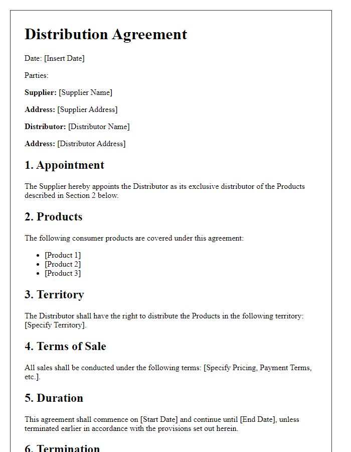 Letter template of distribution contract for consumer products