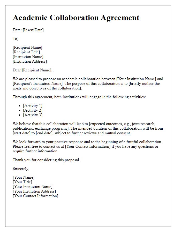 Letter template of academic collaboration agreement