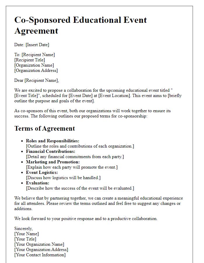 Letter template of co-sponsored educational event agreement