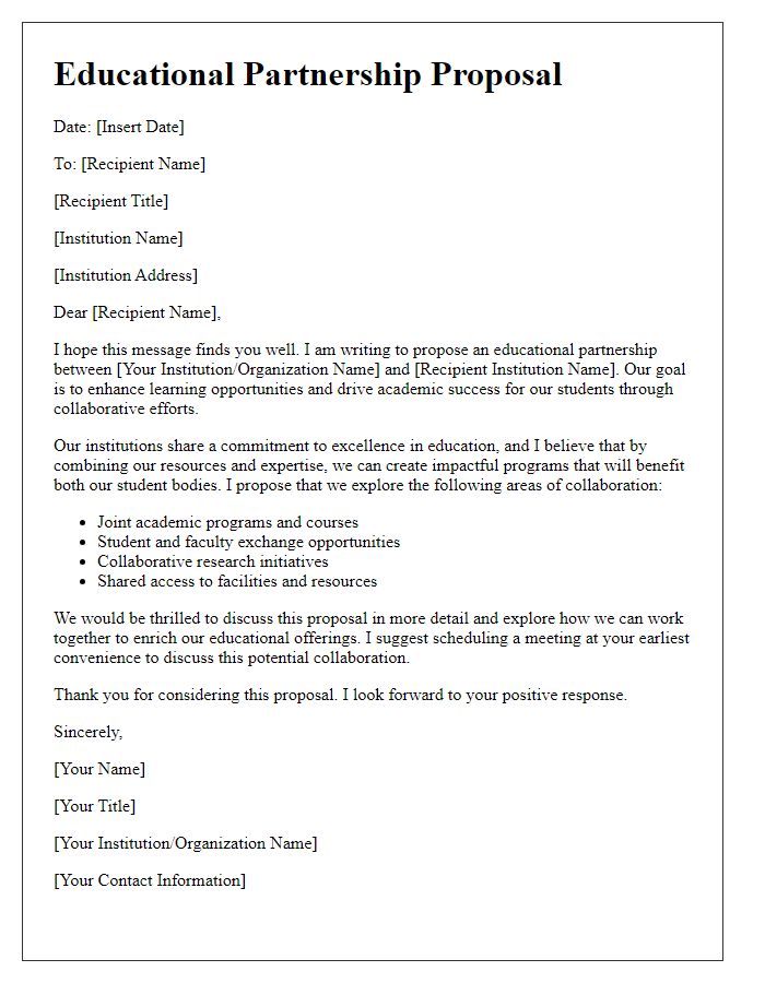 Letter template of educational partnership proposal