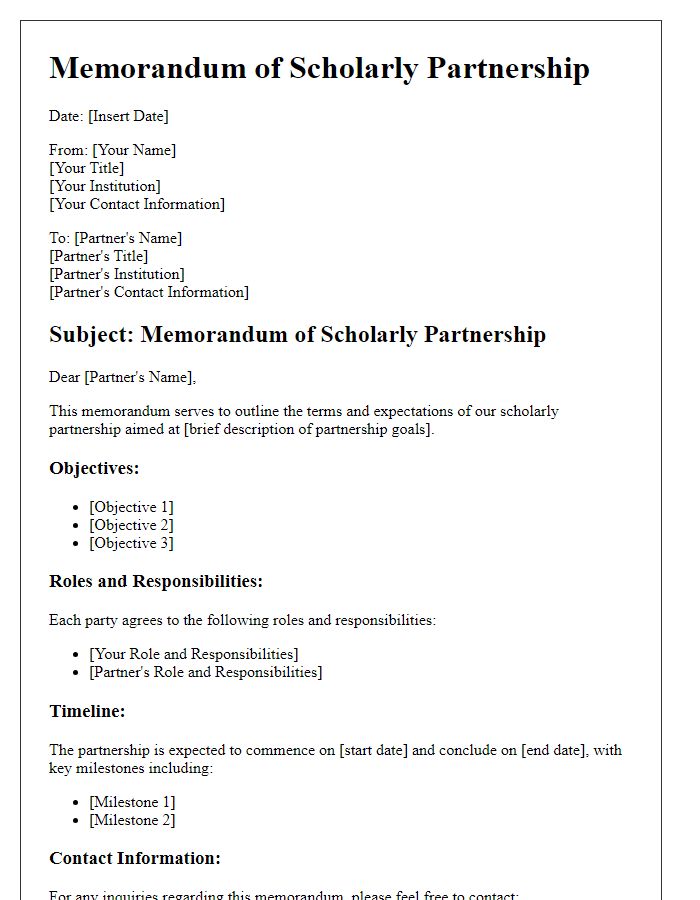 Letter template of scholarly partnership memorandum