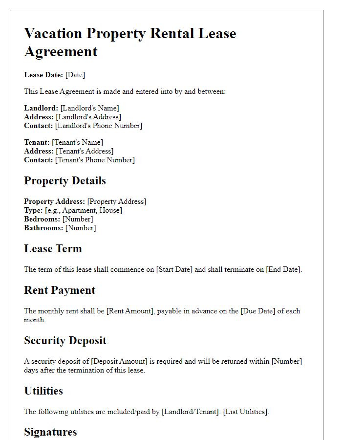 Letter template of vacation property rental lease for long-term stays.