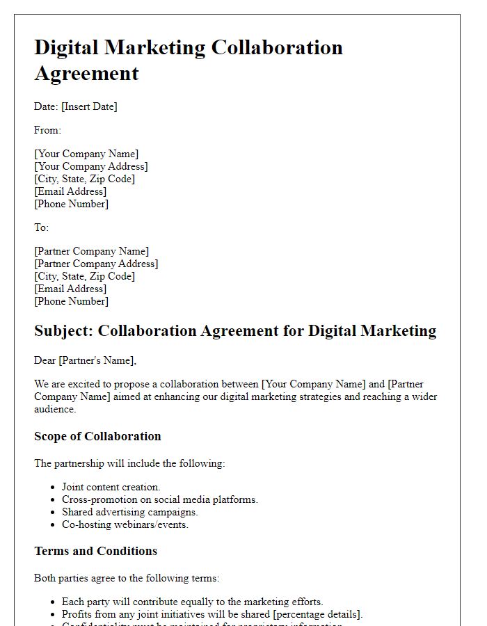 Letter template of digital marketing collaboration agreement