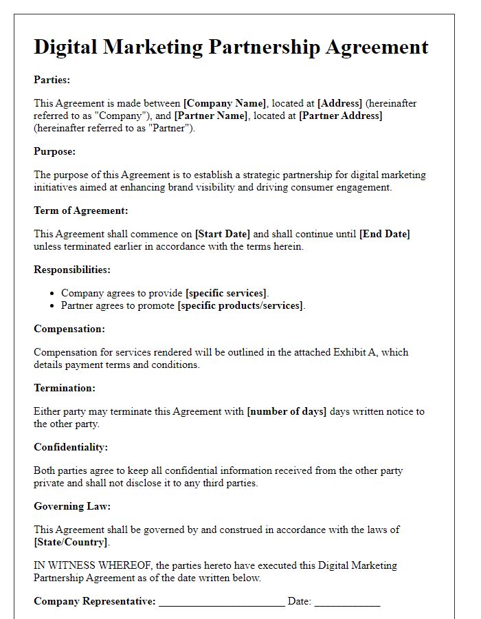 Letter template of digital marketing partnership agreement