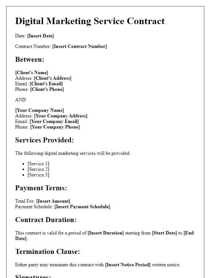 Letter template of digital marketing service contract